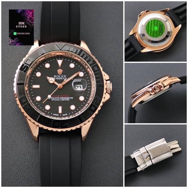 Golden Rolex Yacht-Master Black strap | Men Watch 0