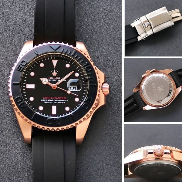 Golden Rolex Yacht-Master Black strap | Men Watch 1