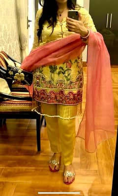 yellow Elan dress, peach Agha noor