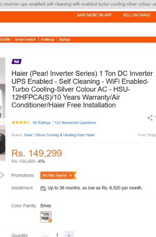 haier pearl 1 ton Dc Inverter 3 months used only 2