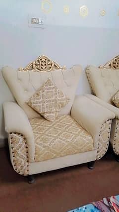 gold polished crown design five seater sofa set