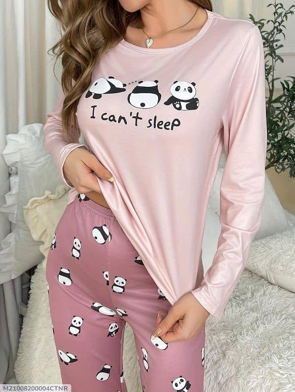 2 Pcs Women's Stitched Cotton Jersey Printed Night Suit 0