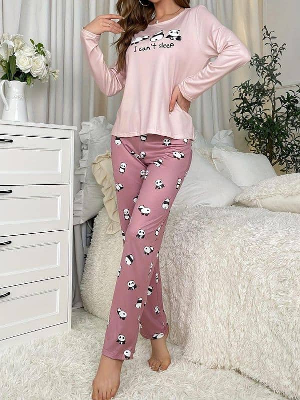 2 Pcs Women's Stitched Cotton Jersey Printed Night Suit 1