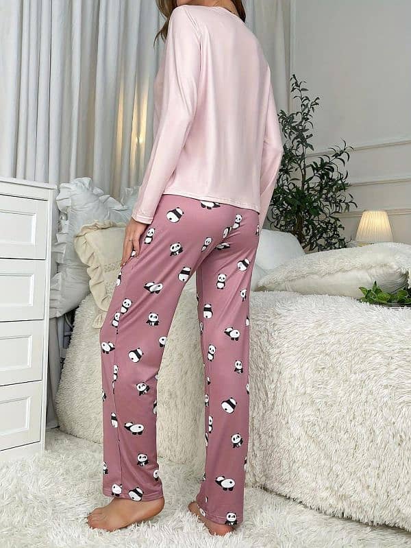 2 Pcs Women's Stitched Cotton Jersey Printed Night Suit 3