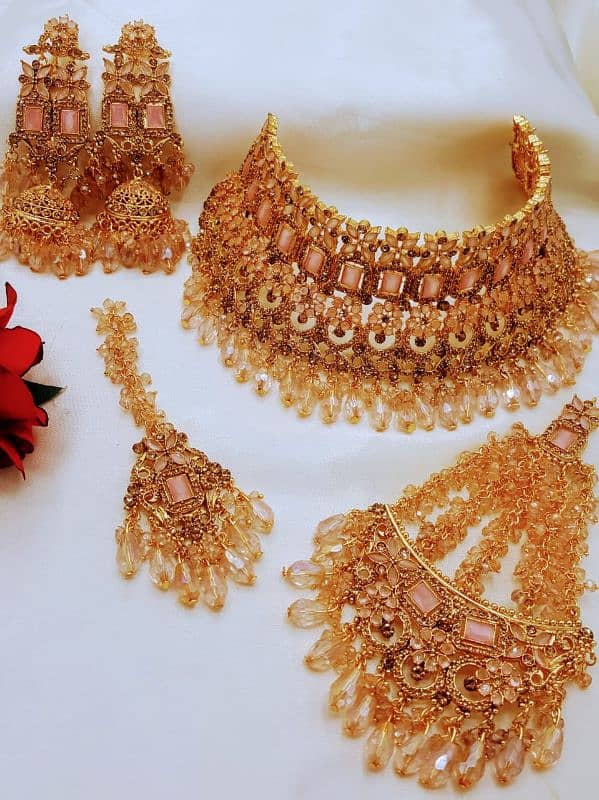 *Gold-plated Zircon 4 Different Color's Bridal Colar Set With Jhumar* 0