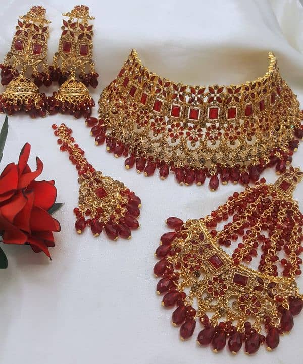 *Gold-plated Zircon 4 Different Color's Bridal Colar Set With Jhumar* 1