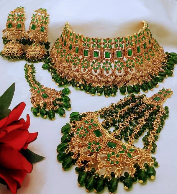 *Gold-plated Zircon 4 Different Color's Bridal Colar Set With Jhumar* 2