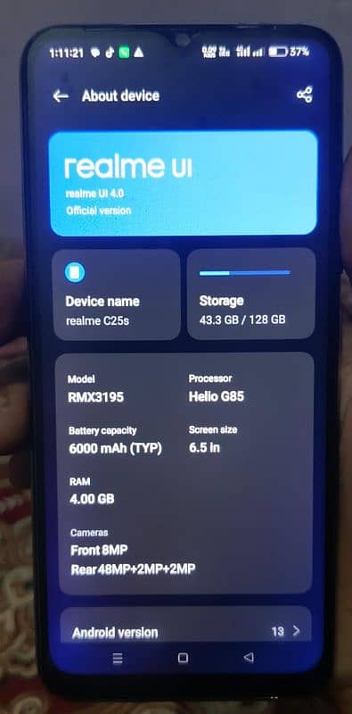 Realme C25s 4Gb Ram 128Gb Rom 4