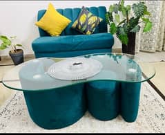 Beauty Teal Green 7 Seater sofa set with centre table