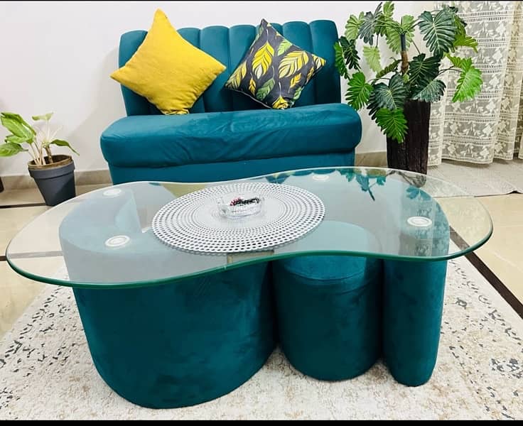 Beauty Teal Green 7 Seater sofa set with centre table 0