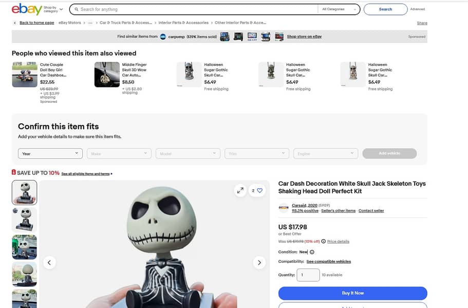 Jack Skellington Bobble Shaking Head Skeleton Action Figure Car Toy 1