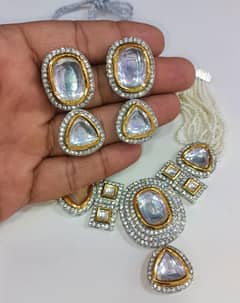 Gold-plated Full Stone Work Farshi Kundan Necklace Set deliver All pak