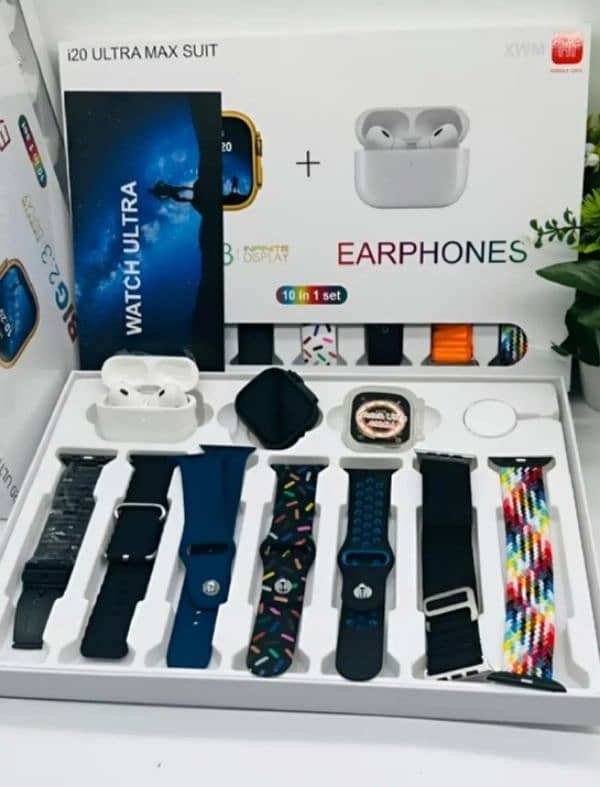 smart watch with airpords and 7 strap 3