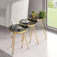 Set of 3 coffee table High gloss nesting and table round