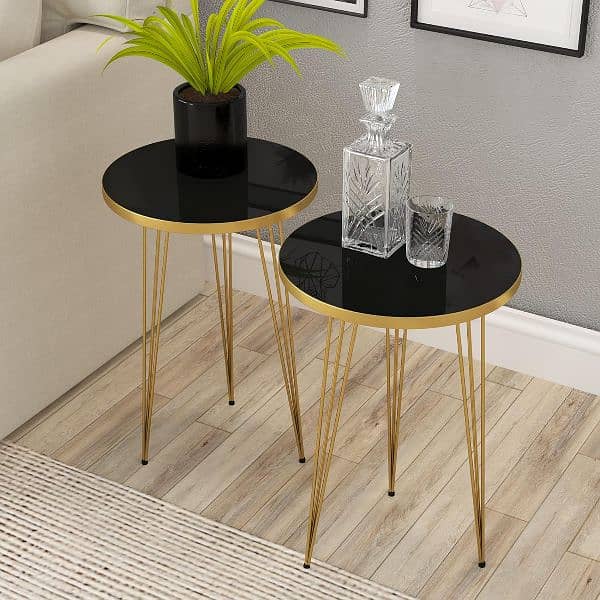 Set of 3 coffee table High gloss nesting and table round 5