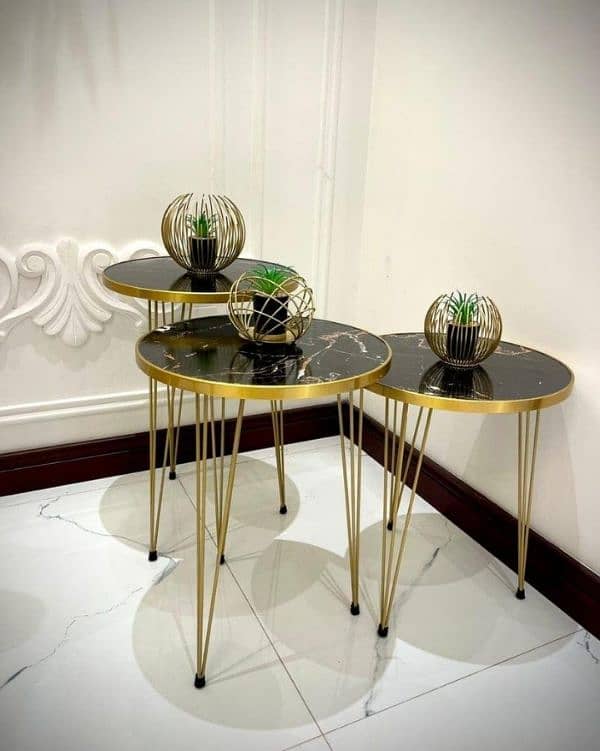 Set of 3 coffee table High gloss nesting and table round 6