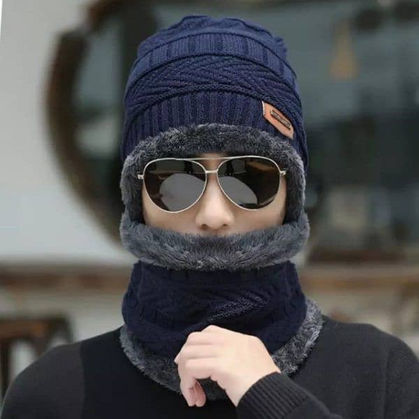 Unisex Men's Wool Cap With Neck Warm 1