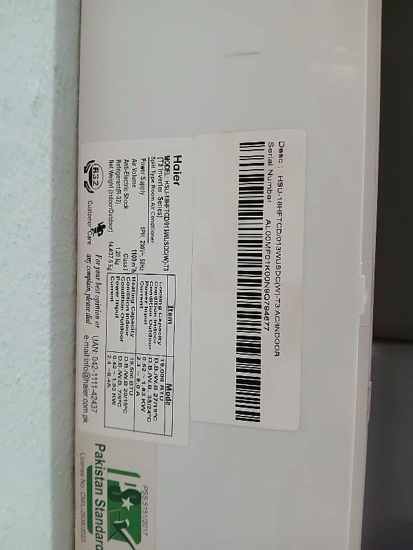 Haier Ac. . HSU-18HFTC/013WUSDC-T3 3