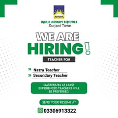 Hiring secondary + Nazar school teachers