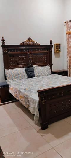 Double Bed with Side Tables pure wood chanot