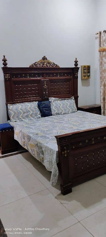 Double Bed with Side Tables pure wood chanot 1