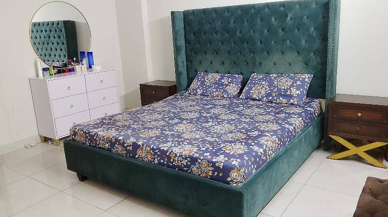 king size bed with side tables and mattress 0