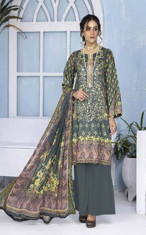 3 Pcs Women unstitched Viscose Embroidered Suit 1