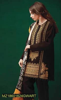 3 Pcs womens unstitched khaddar embroidered suit