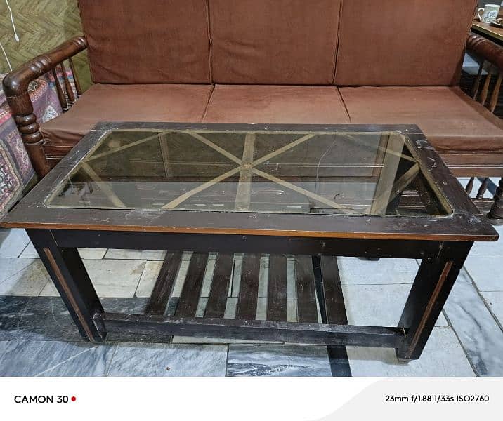 Stylish Wooden Coffee Table with Glass Top - 3x1.5 ft 0