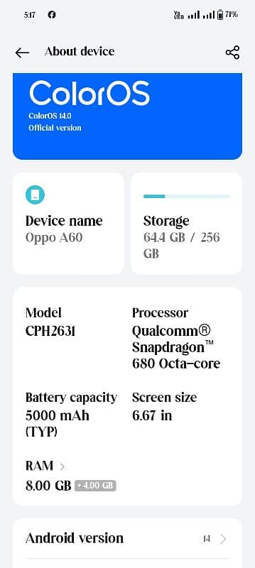 Oppo A60.8GB/256GB. 6