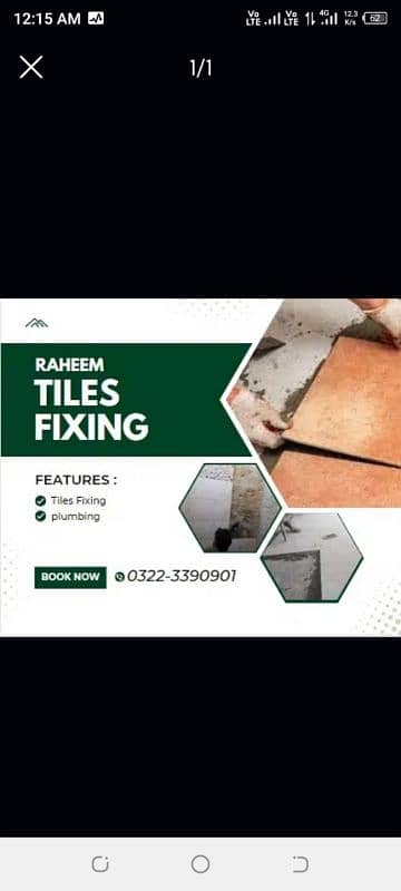 Tile Fixer /wasroom Tile and pipe fitnig /Tile fixiing in karaci 0