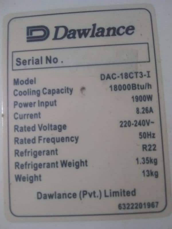 Dawlance Split AC 1.5 Ton non inverter 6