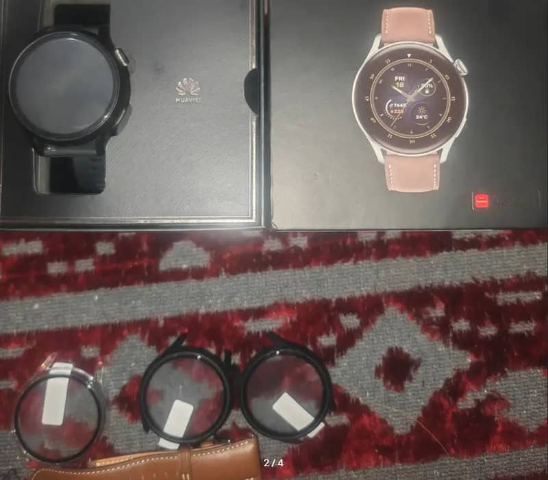 Huawei watch 3 with extra straps, covers and complete box silver clr 1