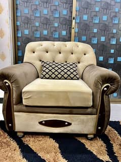 7 Siter Sofa Set +Versace Curtain + wodden Table with Heavy Glass