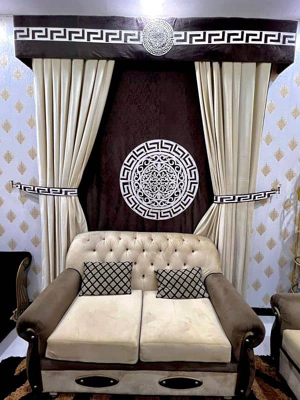 7 Siter Sofa Set +Versace Curtain + wodden Table with Heavy Glass 2