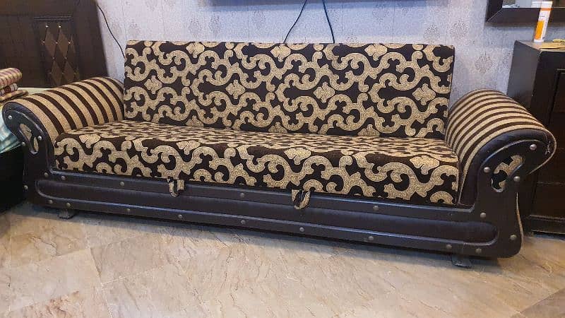 3 Seater Almost New Sofa Cum Bed Shiny Fresh Fabric 6