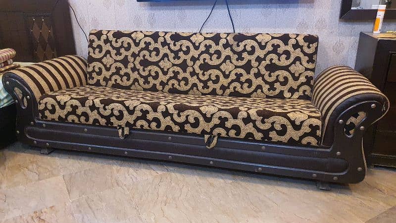 3 Seater Almost New Sofa Cum Bed Shiny Fresh Fabric 10