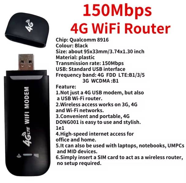 4G LTE Wi-Fi Dongle 150MBPS !High Speed 0