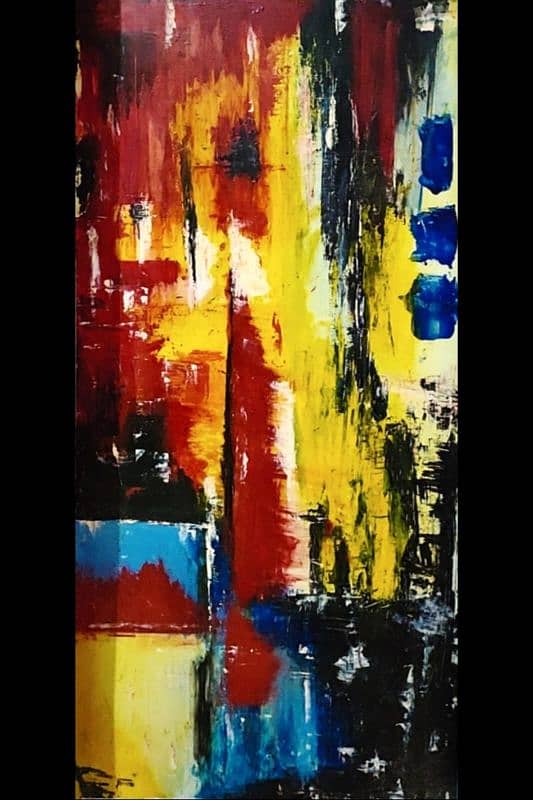 That abstract painting is the burst of vibrant colours 0