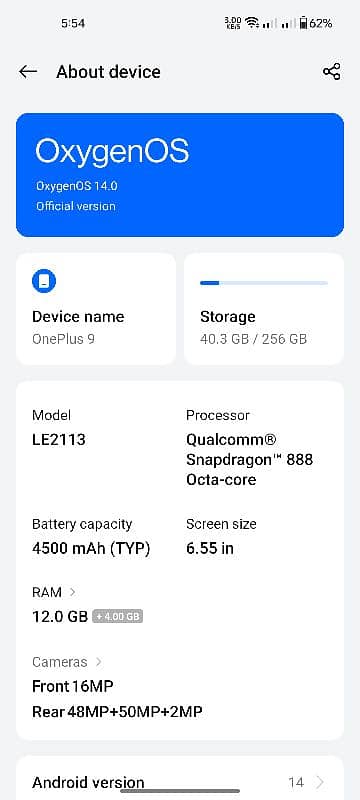 OnePlus 9 5G PTA Approved 12/256 2