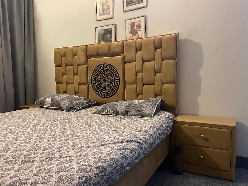 Velvet Premium Bed With Side Tables & Mattress 7