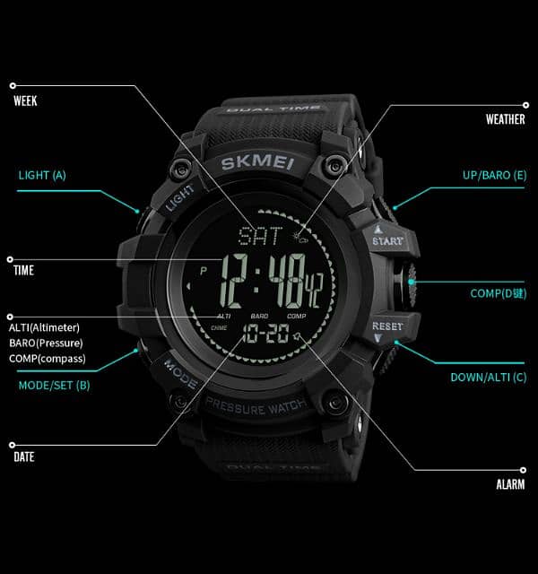 SKMEI Tactical Watch With Pedometer, Barometer, Thermometer, Altimeter 10