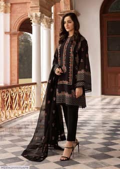 3 Pcs women's Unsititched Linen Embroidered Suit