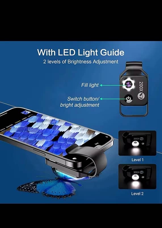 200X Phone Microscope with CPL Lens/LED Light/Universal Clip 1