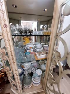 Crockery showcase, glass shelves, wooden, deco paint showcase premium