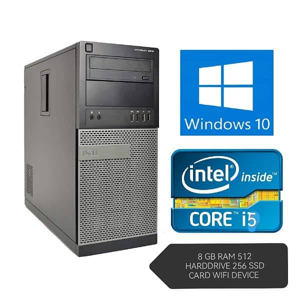 Dell DPTIPL 9010 Core i5  8Gb Ram 512 Harddrive 256 ssd Card Lcd 0