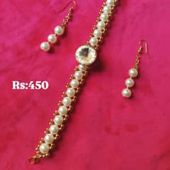 Pearl Bracelet with earrings Rs:450 only