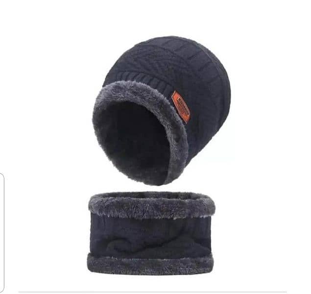 2 PCs wool plain beanie and neck warmer 1