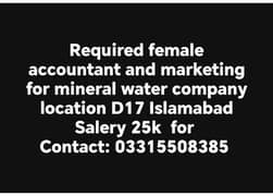 required female staff for our mineral water company