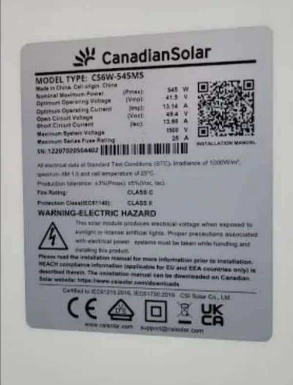 Used Solar Panels Canadian 545W in Kot Addu City 1